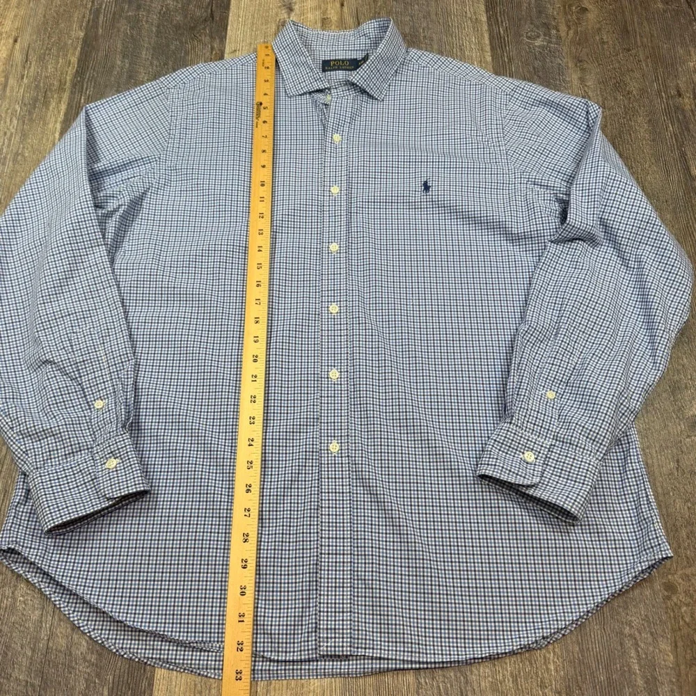 Polo Ralph Lauren Mens XXL Blue Micro Gingham Check Button Down Long Sleeve